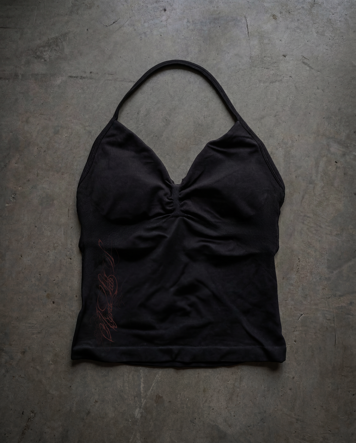 AYRA VEIL padded gym halter top in Onyx Black front view